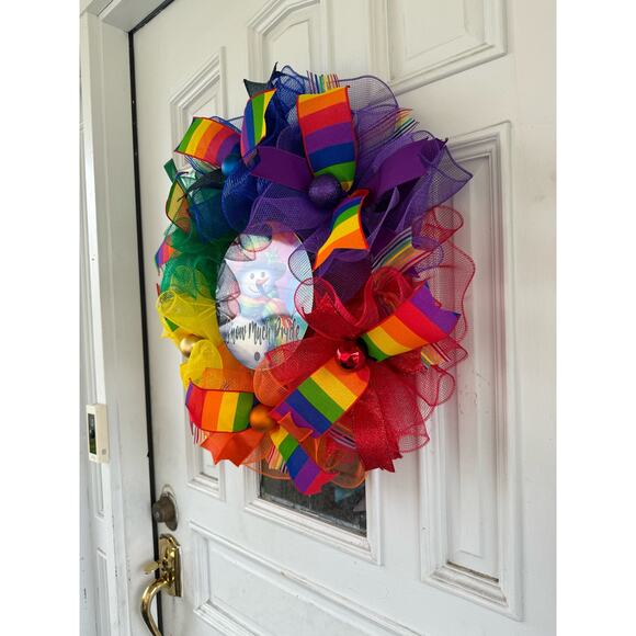 LGBTQ Snow Much Pride Rainbow Snowman Ribbon Christmas Garland Holiday Decor - Picture 10 of 12